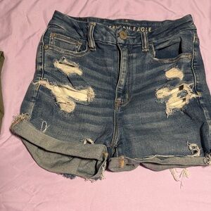 American Eagle Outfitters Distressed Dark Blue Denim Jean Shorts